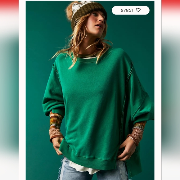 NWT FREE PEOPLE TENNIS GREEN CAMDEN OVERSIZED PULLOVER We The Free Sweatshirt - Picture 1 of 7